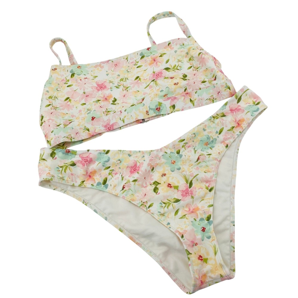 Abercrombie & Fitch Bikini Swimsuit XL/L Cream Floral Curve Love High Leg